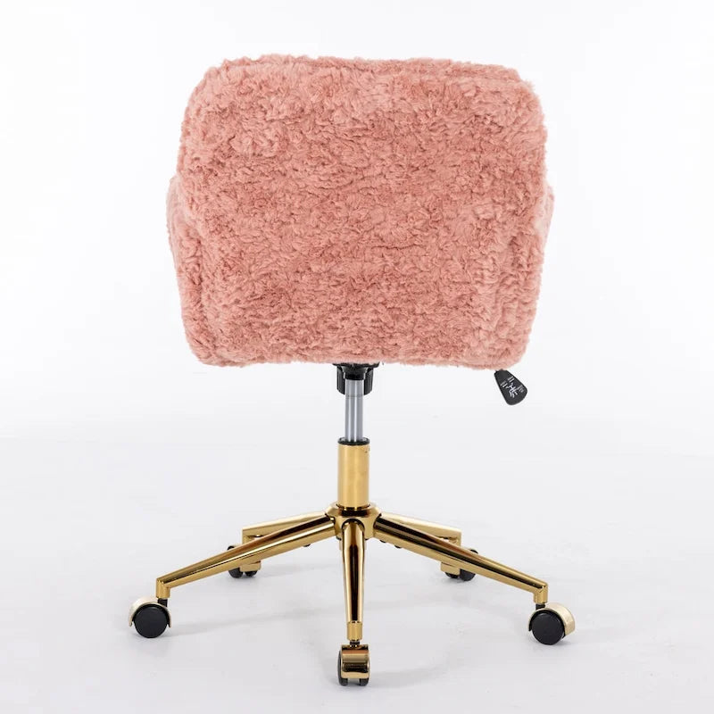Fluffy Upholstered Reclining Office Chair with Gold Metal Base