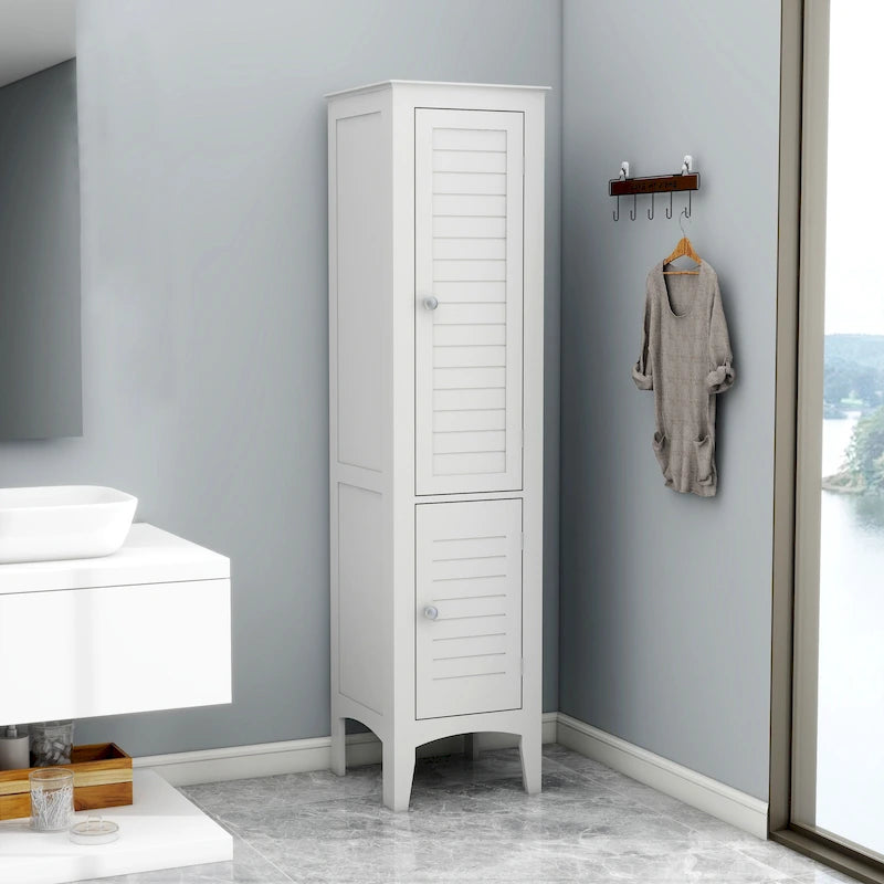 5-Tier Narrow Freestanding Storage Cabinet – Shutter Doors & Adjustable Shelves