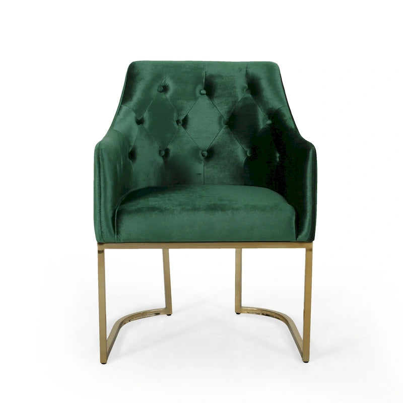 Modern Glam Velvet Tufted Accent Chair – Diamond Stitch & Gold Iron Base