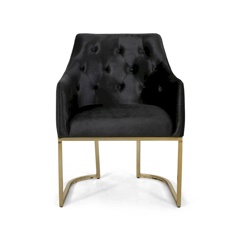 Modern Glam Velvet Tufted Accent Chair – Diamond Stitch & Gold Iron Base