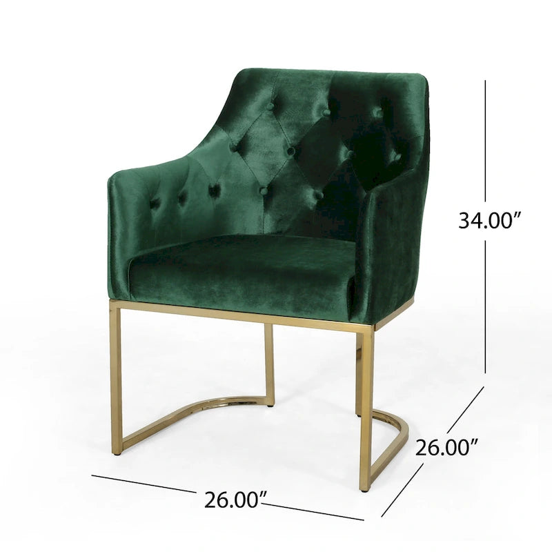 Modern Glam Velvet Tufted Accent Chair – Diamond Stitch & Gold Iron Base
