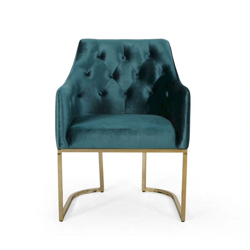 Modern Glam Velvet Tufted Accent Chair – Diamond Stitch & Gold Iron Base