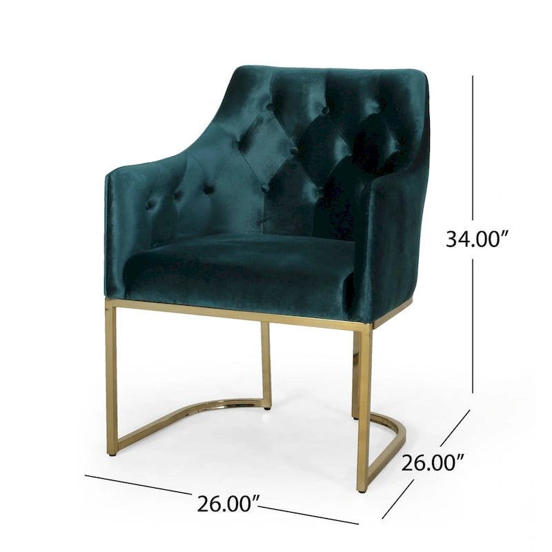 Modern Glam Velvet Tufted Accent Chair – Diamond Stitch & Gold Iron Base