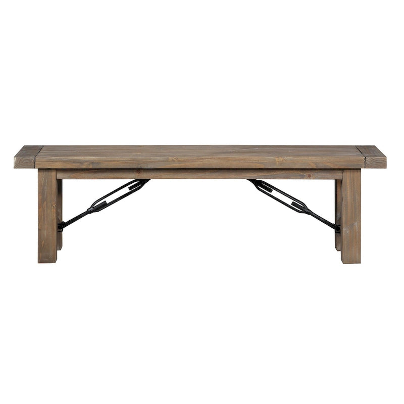 Solid Wood Farmhouse Dining Bench – Acacia Butcher Block Top & Black Cast Iron Cross-Brace Base