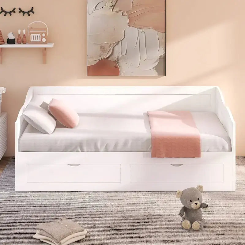 Solid Wood Daybed with Extendable Trundle & 2 Storage Drawers – Twin to King Convertible