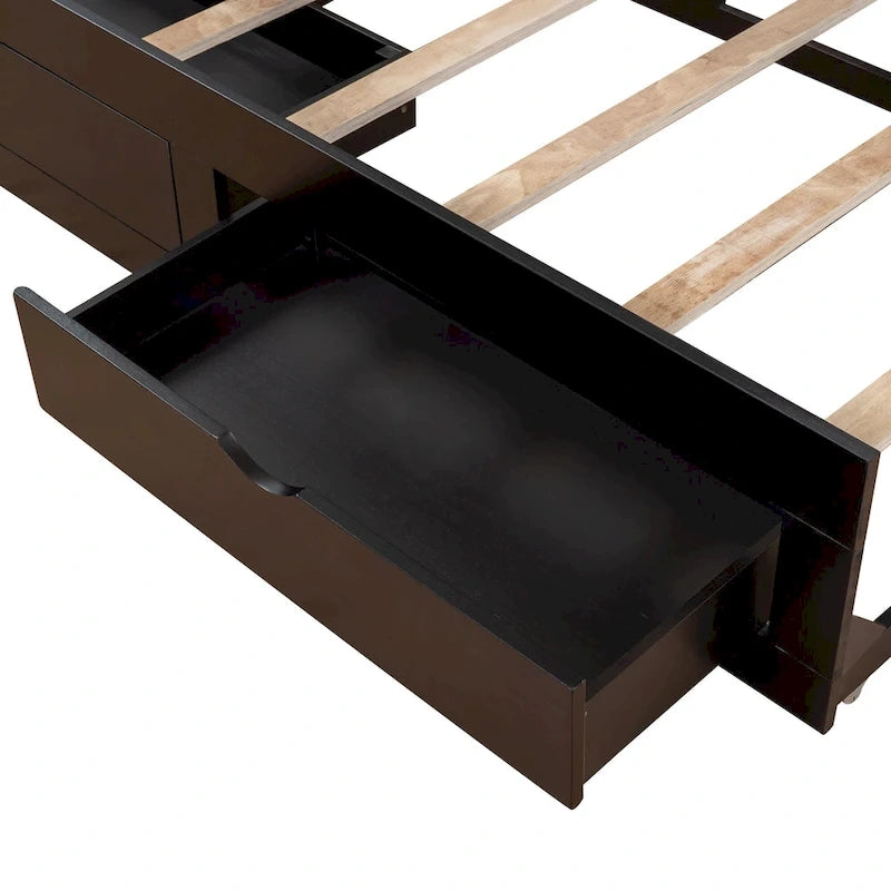 Solid Wood Daybed with Extendable Trundle & 2 Storage Drawers – Twin to King Convertible