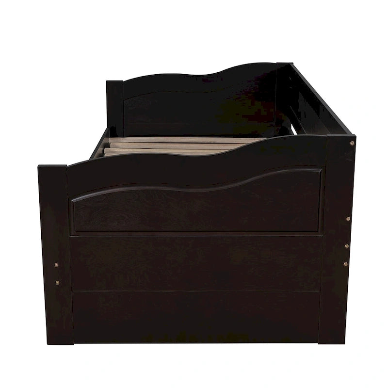 Solid Wood Daybed with Extendable Trundle & 2 Storage Drawers – Twin to King Convertible