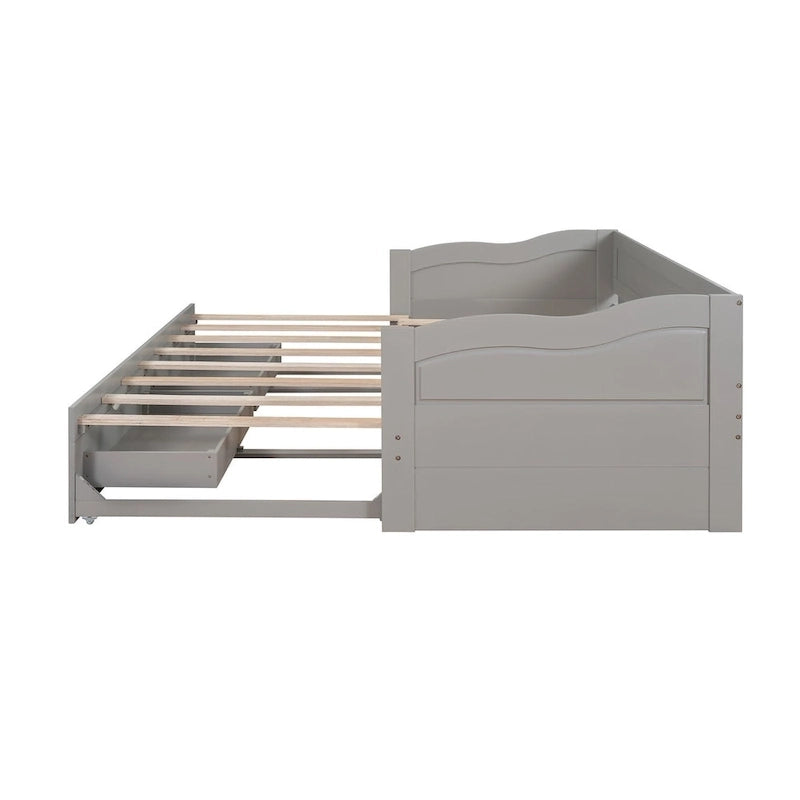 Solid Wood Daybed with Extendable Trundle & 2 Storage Drawers – Twin to King Convertible