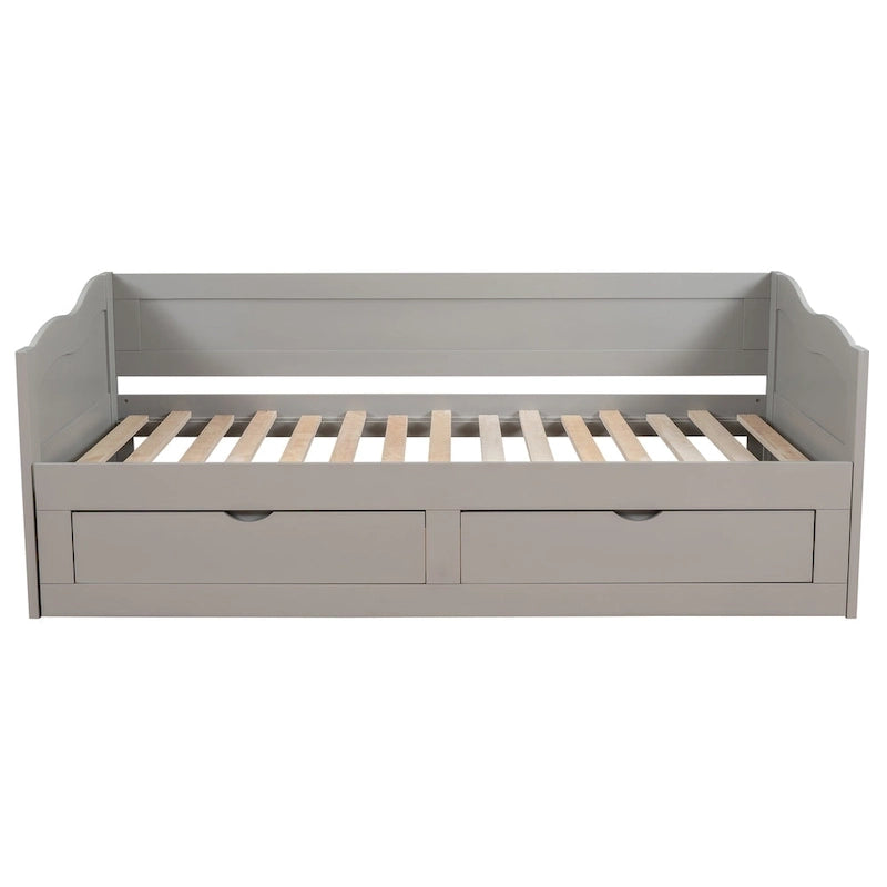 Solid Wood Daybed with Extendable Trundle & 2 Storage Drawers – Twin to King Convertible
