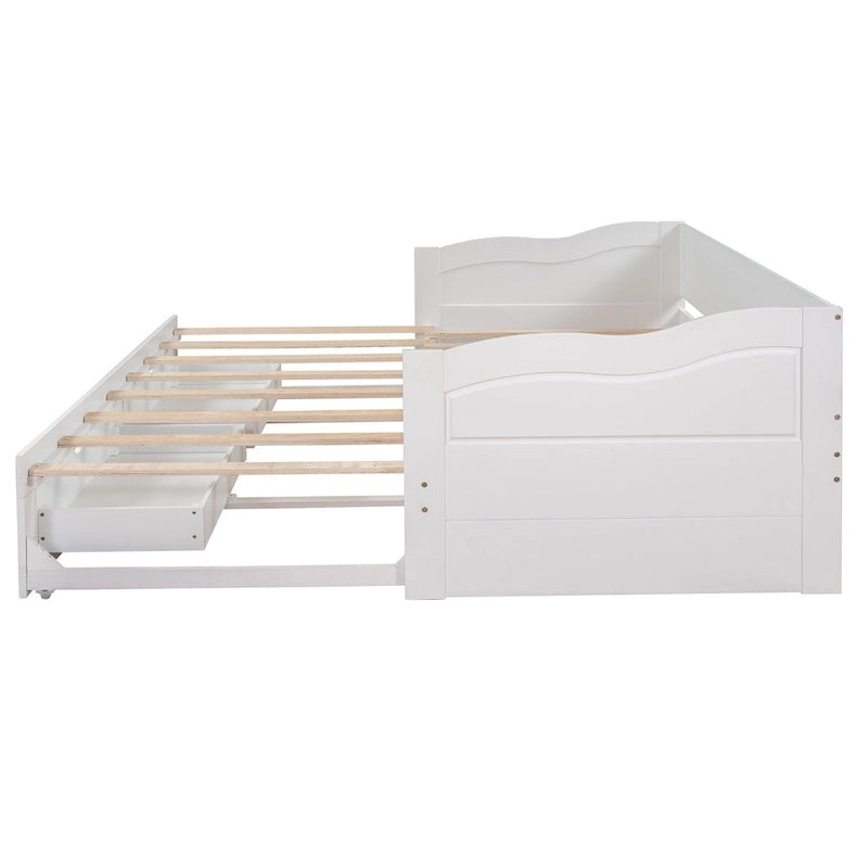 Solid Wood Daybed with Extendable Trundle & 2 Storage Drawers – Twin to King Convertible