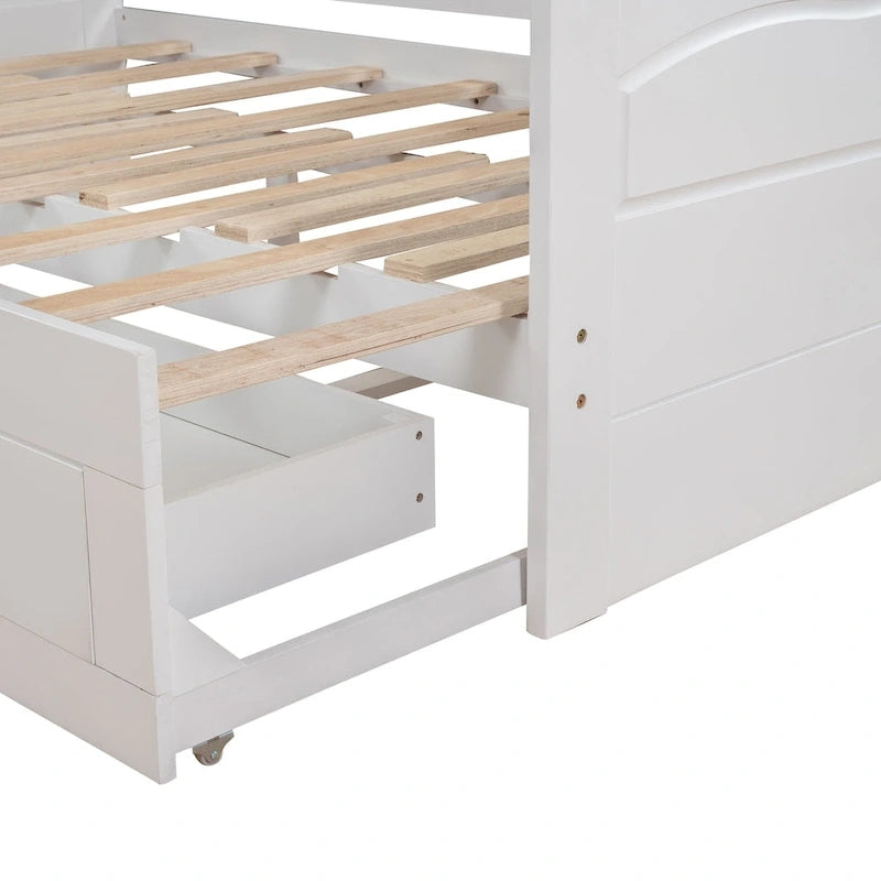 Solid Wood Daybed with Extendable Trundle & 2 Storage Drawers – Twin to King Convertible