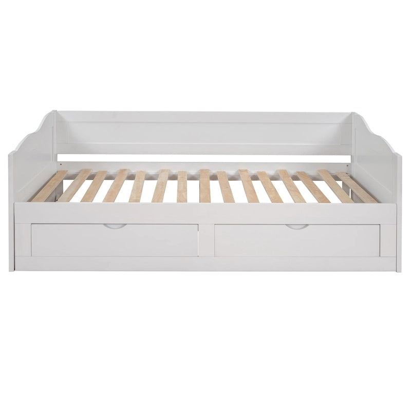 Solid Wood Daybed with Extendable Trundle & 2 Storage Drawers – Twin to King Convertible
