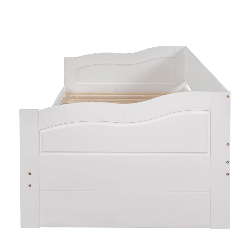 Solid Wood Daybed with Extendable Trundle & 2 Storage Drawers – Twin to King Convertible