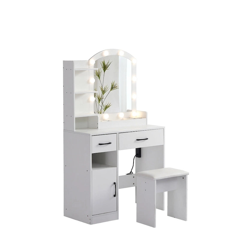 LED Lighted Mirror Vanity Table with Drawers & Storage Cabinet — White