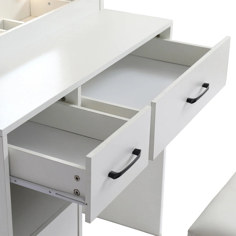 LED Lighted Mirror Vanity Table with Drawers & Storage Cabinet — White