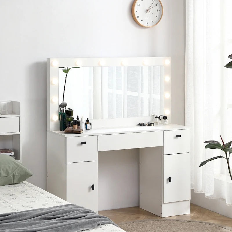 LED Lighted Mirror Vanity Table with Drawers & Storage Cabinet — White