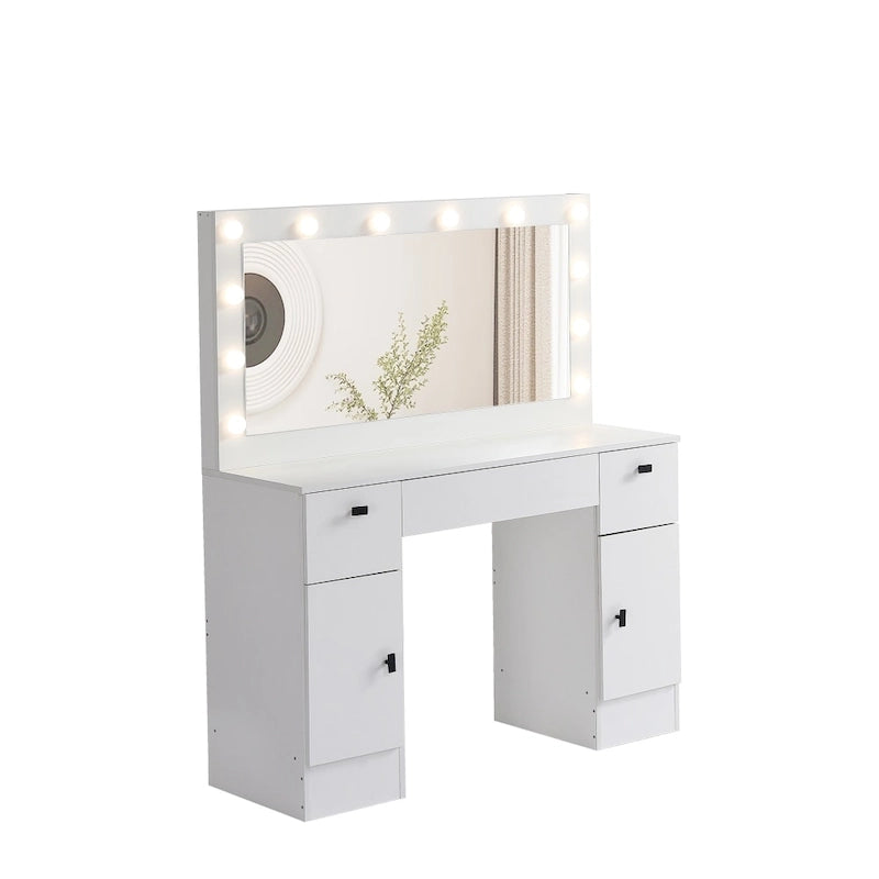 LED Lighted Mirror Vanity Table with Drawers & Storage Cabinet — White