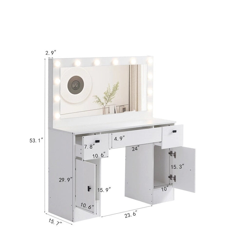 LED Lighted Mirror Vanity Table with Drawers & Storage Cabinet — White