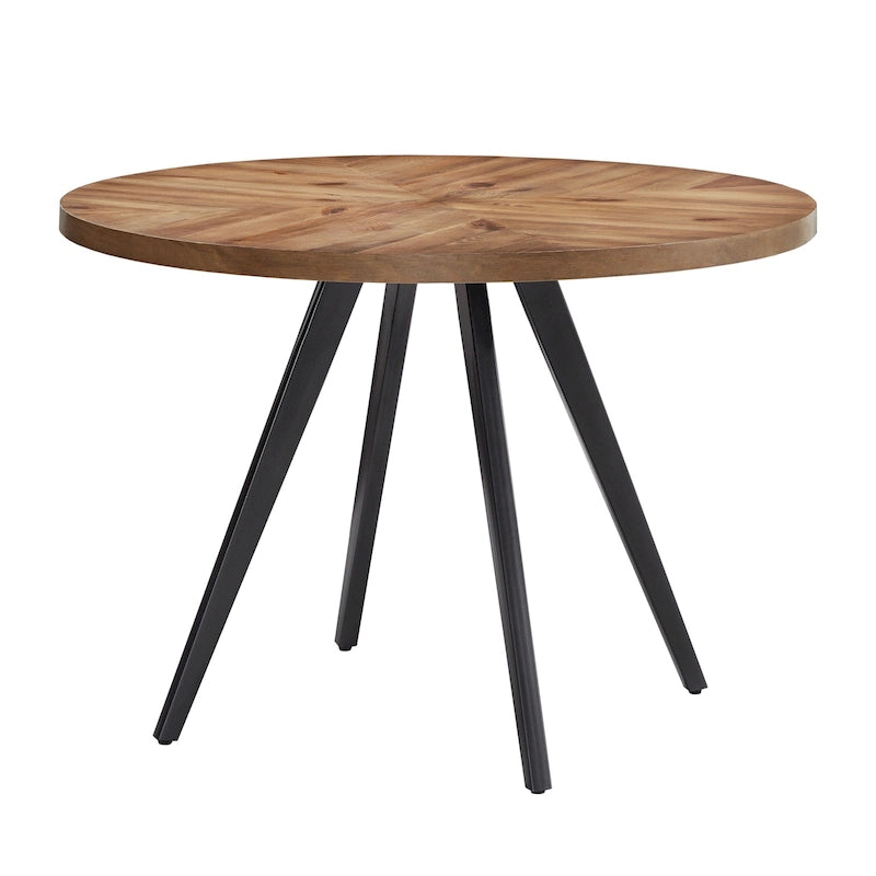Round Mid-Century Dining Table with Oak Top & Iron Grey Metal Base