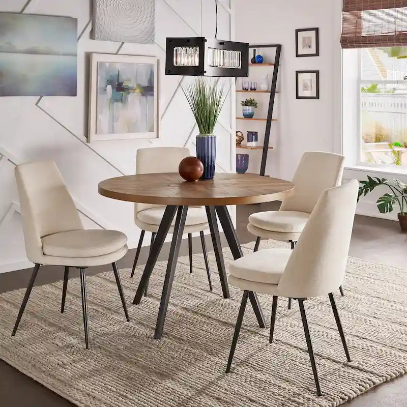 Round Mid-Century Dining Table with Oak Top & Iron Grey Metal Base