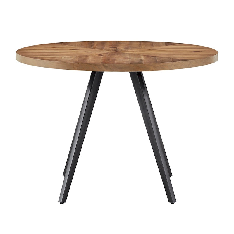 Round Mid-Century Dining Table with Oak Top & Iron Grey Metal Base