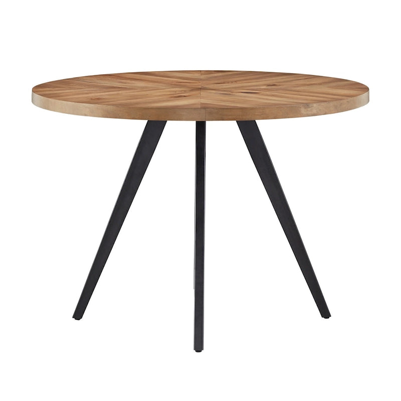 Round Mid-Century Dining Table with Oak Top & Iron Grey Metal Base