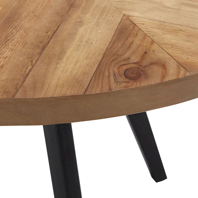 Round Mid-Century Dining Table with Oak Top & Iron Grey Metal Base