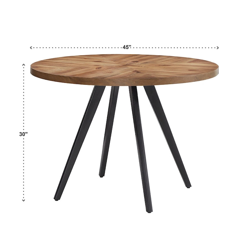 Round Mid-Century Dining Table with Oak Top & Iron Grey Metal Base