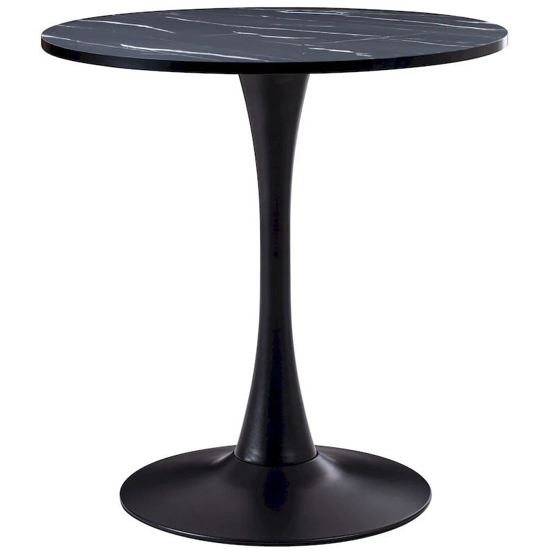 28" Round Bistro Table with Marble-Look Top & Metal Pedestal Base — Seats 3