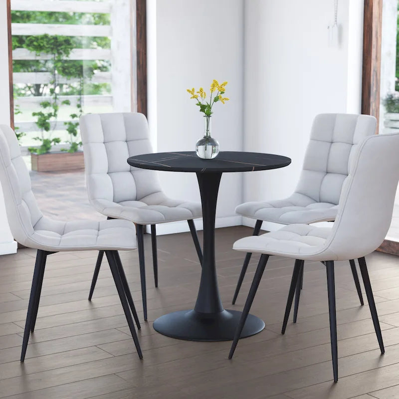28" Round Bistro Table with Marble-Look Top & Metal Pedestal Base — Seats 3
