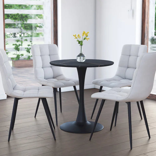 28" Round Bistro Table with Marble-Look Top & Metal Pedestal Base — Seats 3