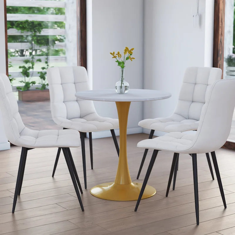 28" Round Bistro Table with Marble-Look Top & Metal Pedestal Base — Seats 3