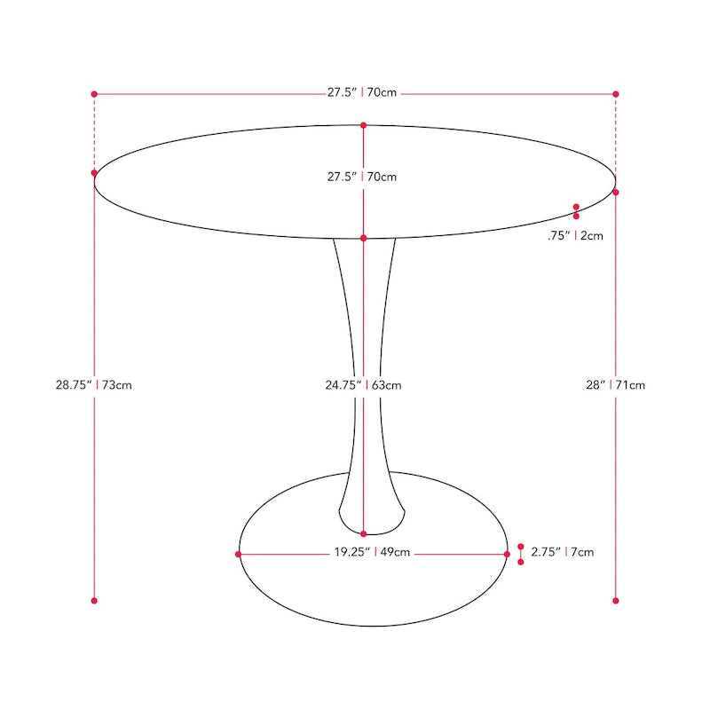 28" Round Bistro Table with Marble-Look Top & Metal Pedestal Base — Seats 3