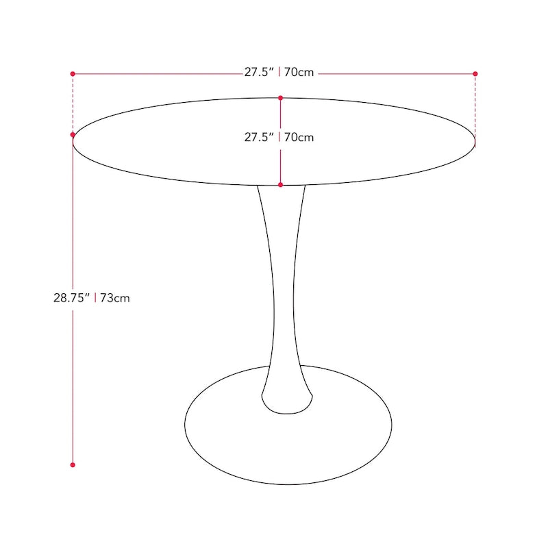 28" Round Bistro Table with Marble-Look Top & Metal Pedestal Base — Seats 3