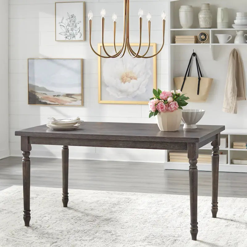 60" Rectangular Dining Table with Turned Wood Legs — Rustic Farmhouse Style