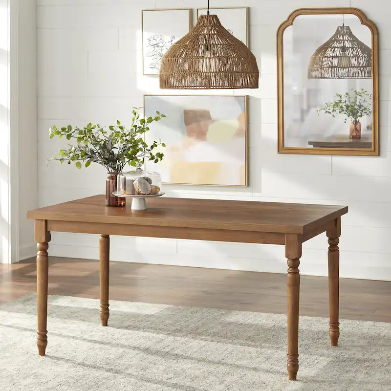 60" Rectangular Dining Table with Turned Wood Legs — Rustic Farmhouse Style