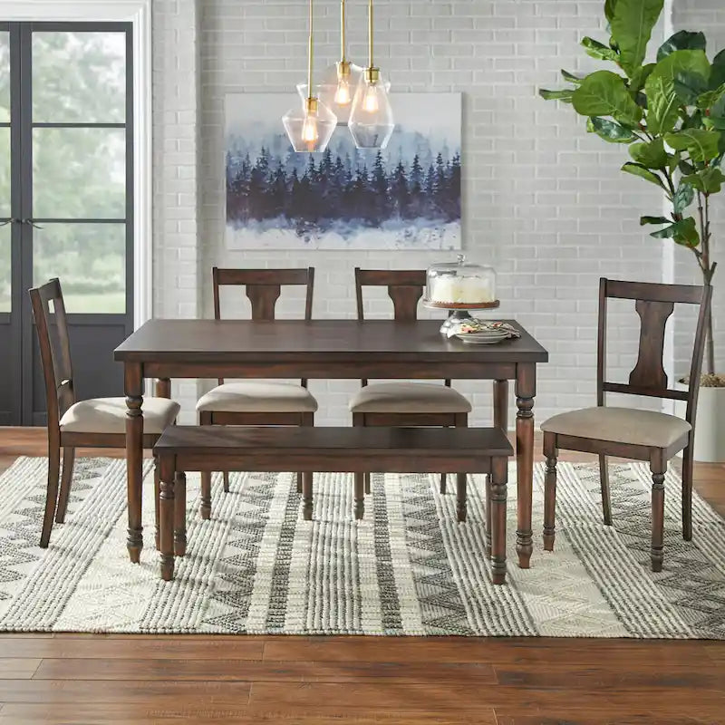 60" Rectangular Dining Table with Turned Wood Legs — Rustic Farmhouse Style