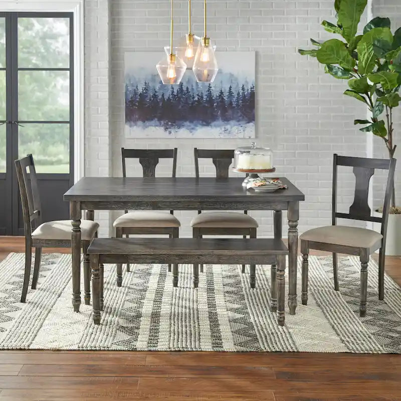 60" Rectangular Dining Table with Turned Wood Legs — Rustic Farmhouse Style