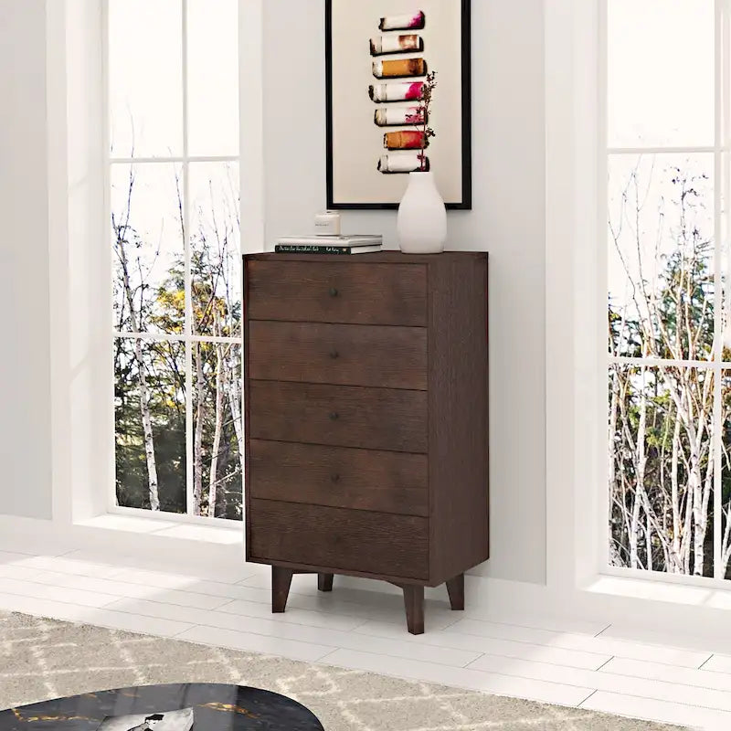Retro 7-Drawer Storage Sideboard Cabinet – Birch Legs, Wood Veneer & Eco-Friendly Paint
