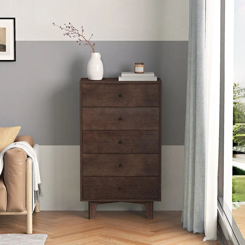 Retro 7-Drawer Storage Sideboard Cabinet – Birch Legs, Wood Veneer & Eco-Friendly Paint