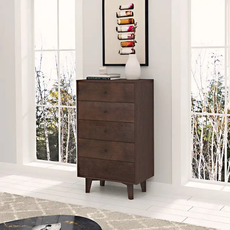 Retro 7-Drawer Storage Sideboard Cabinet – Birch Legs, Wood Veneer & Eco-Friendly Paint