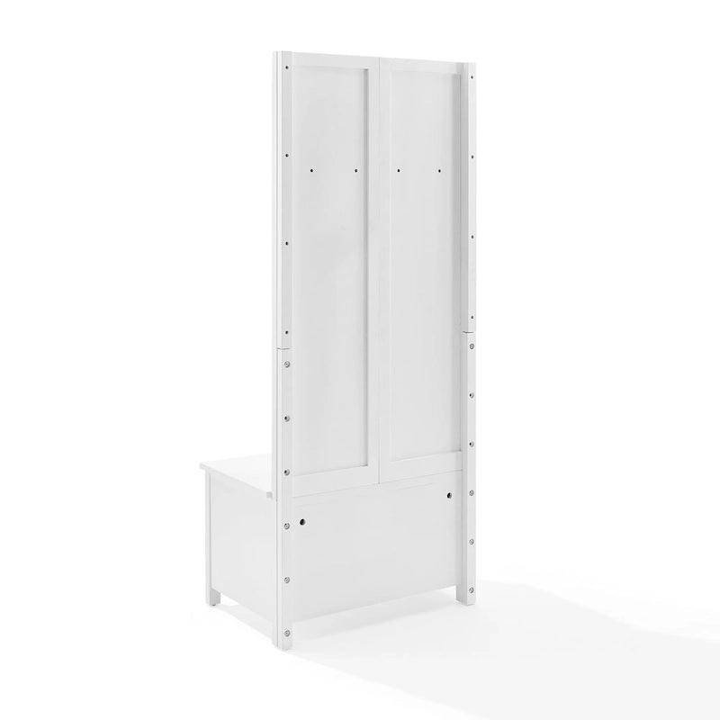 Entryway Hall Tree with Lift-Top Storage Bench & Herringbone Back Panel — White