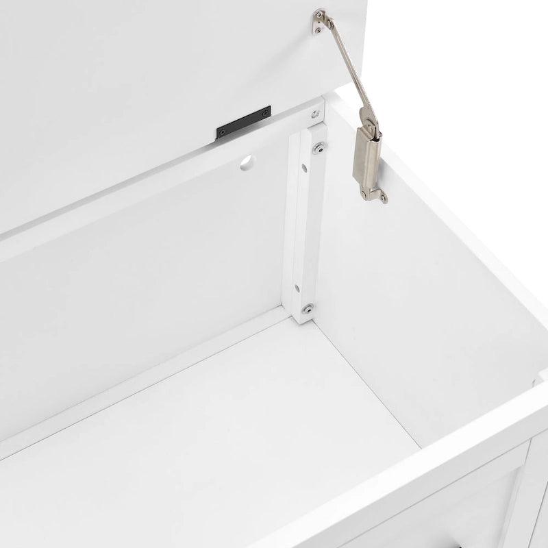 Entryway Hall Tree with Lift-Top Storage Bench & Herringbone Back Panel — White