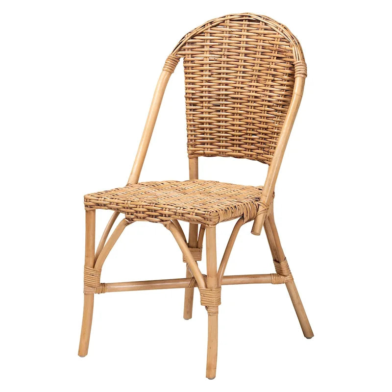 Bohemian Natural Rattan Dining Chair – Openwork Round Back, Stackable