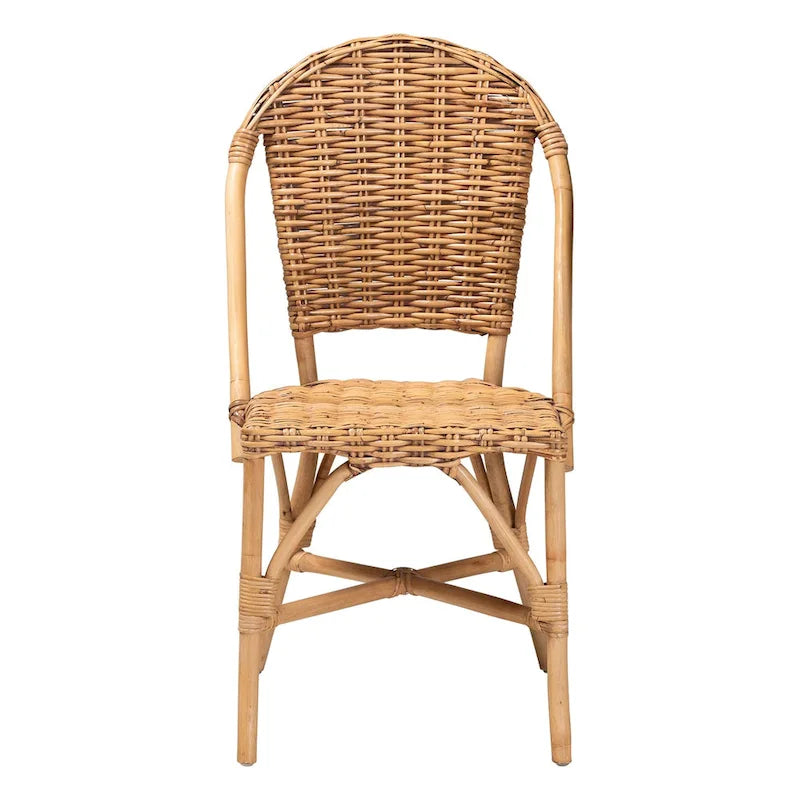 Bohemian Natural Rattan Dining Chair – Openwork Round Back, Stackable