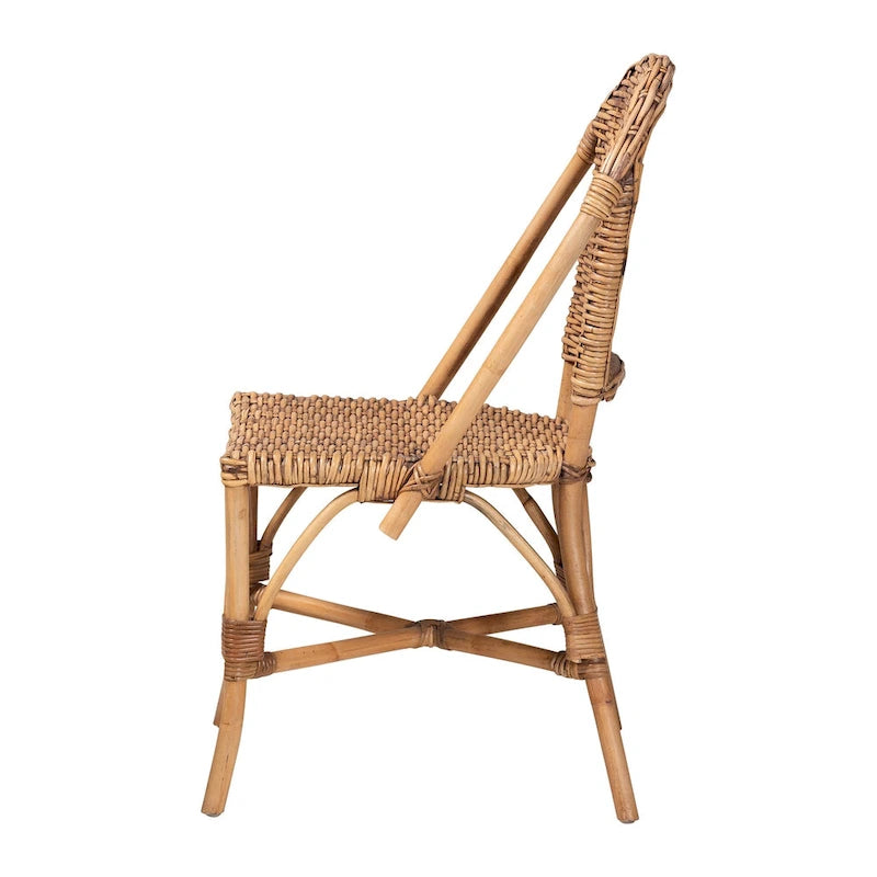 Bohemian Natural Rattan Dining Chair – Openwork Round Back, Stackable