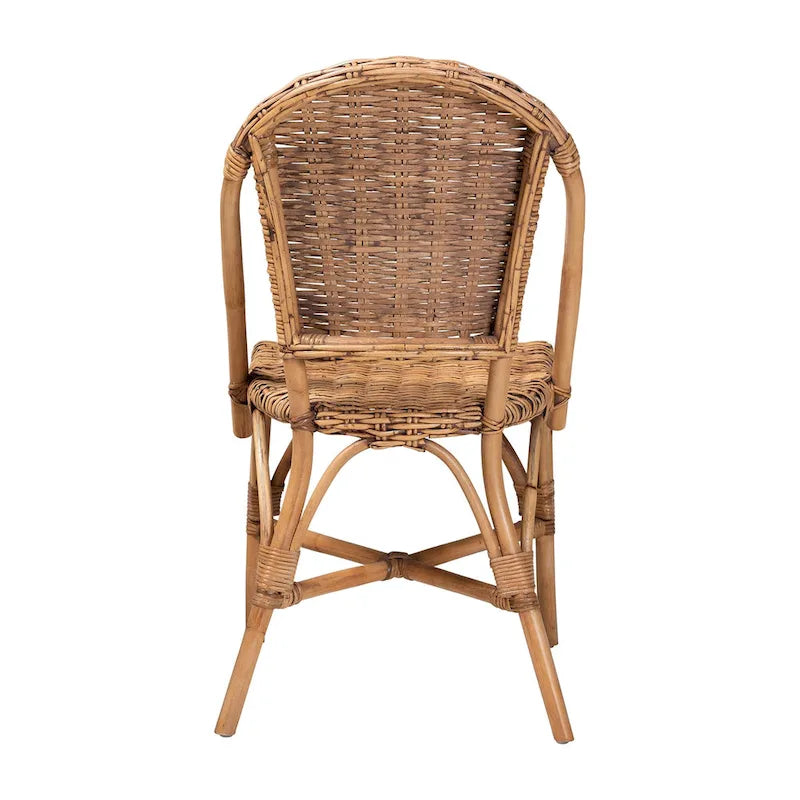 Bohemian Natural Rattan Dining Chair – Openwork Round Back, Stackable