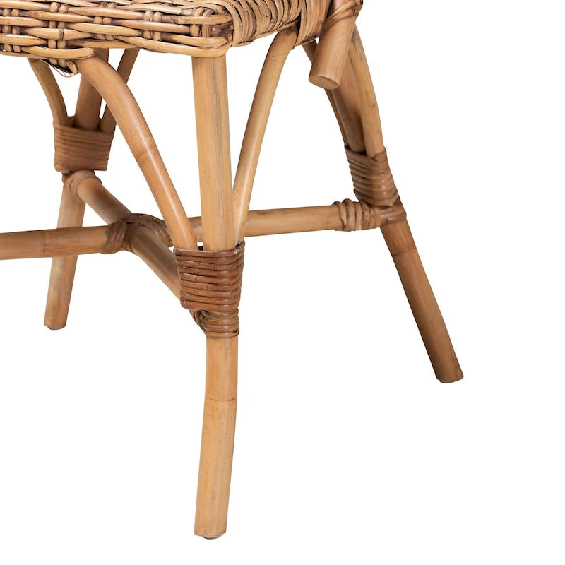 Bohemian Natural Rattan Dining Chair – Openwork Round Back, Stackable