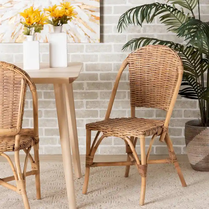 Bohemian Natural Rattan Dining Chair – Openwork Round Back, Stackable