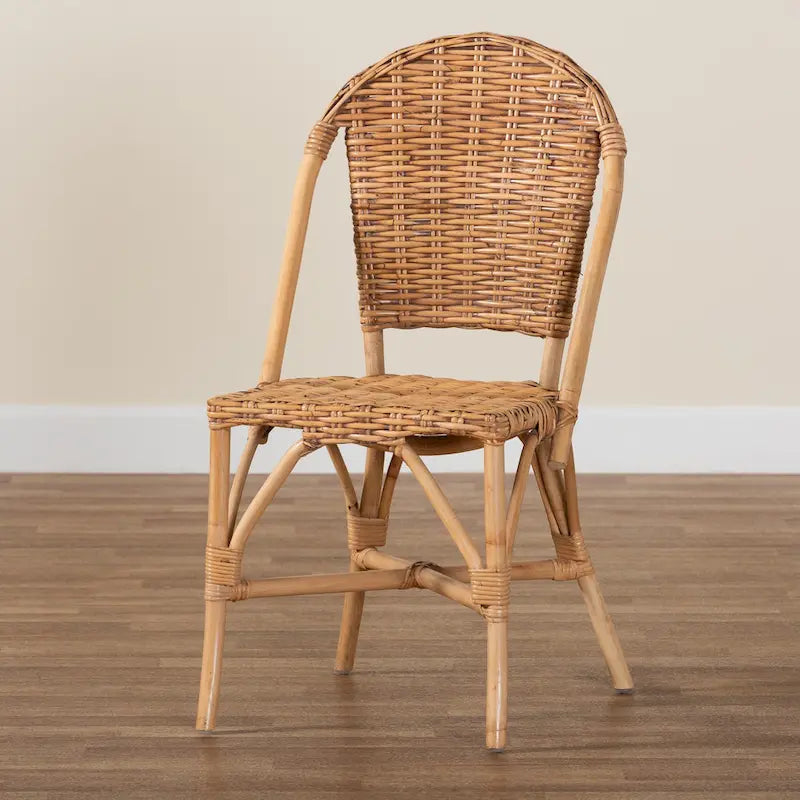 Bohemian Natural Rattan Dining Chair – Openwork Round Back, Stackable